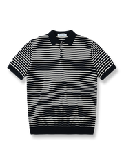 高撚コーマ糸半袖ストライプポロシャツの正面展示