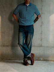 高撚りコーマ糸 ストライプ ポロシャツ