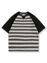 カラーブロックストライプコットン 半袖Tシャツ