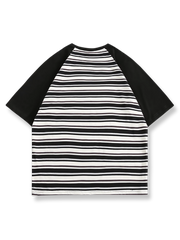 カラーブロックストライプコットン 半袖Tシャツ