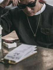 立体ポケット付き クルーネックコットンスウェット