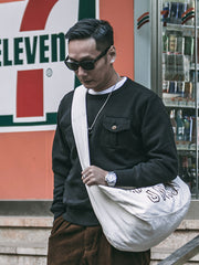 立体ポケット付き クルーネックコットンスウェット