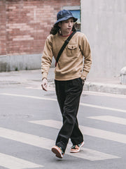 立体ポケット付き クルーネックコットンスウェット