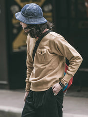 立体ポケット付き クルーネックコットンスウェット