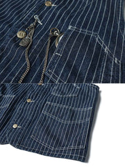 ストライプ柄 デニムワークベスト