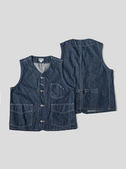 ストライプ柄 デニムワークベスト