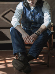 ストライプ柄 デニムワークベスト