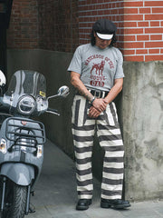 ストライプ柄 色織りモーターサイクルパンツ
