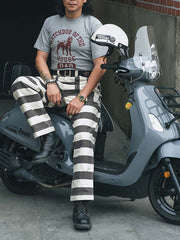 ストライプ柄 色織りモーターサイクルパンツ