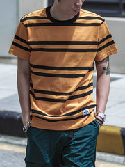 四色展開 太めストライプ柄Tシャツ