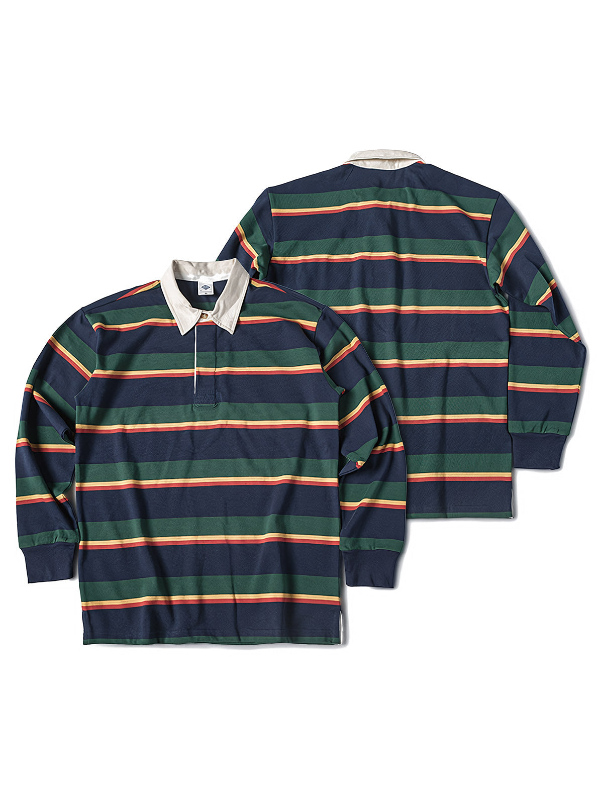 製品画像
グレーとバーガンディを基調としたブロックストライプデザインのラグビーシャツ。太いストライプと細いラインの組み合わせが80-90年代のアメカジカレッジスタイルを忠実に再現したクラシックな一着
詳細画像
ピュアコットン素材の襟元とグレーとバーガンディのブロックストライプ切り替え部分のディテール。丁寧な裁縫技術が際立つ仕上がりで、セロスパン技術によるヘビーウェイト生地の質感が魅力