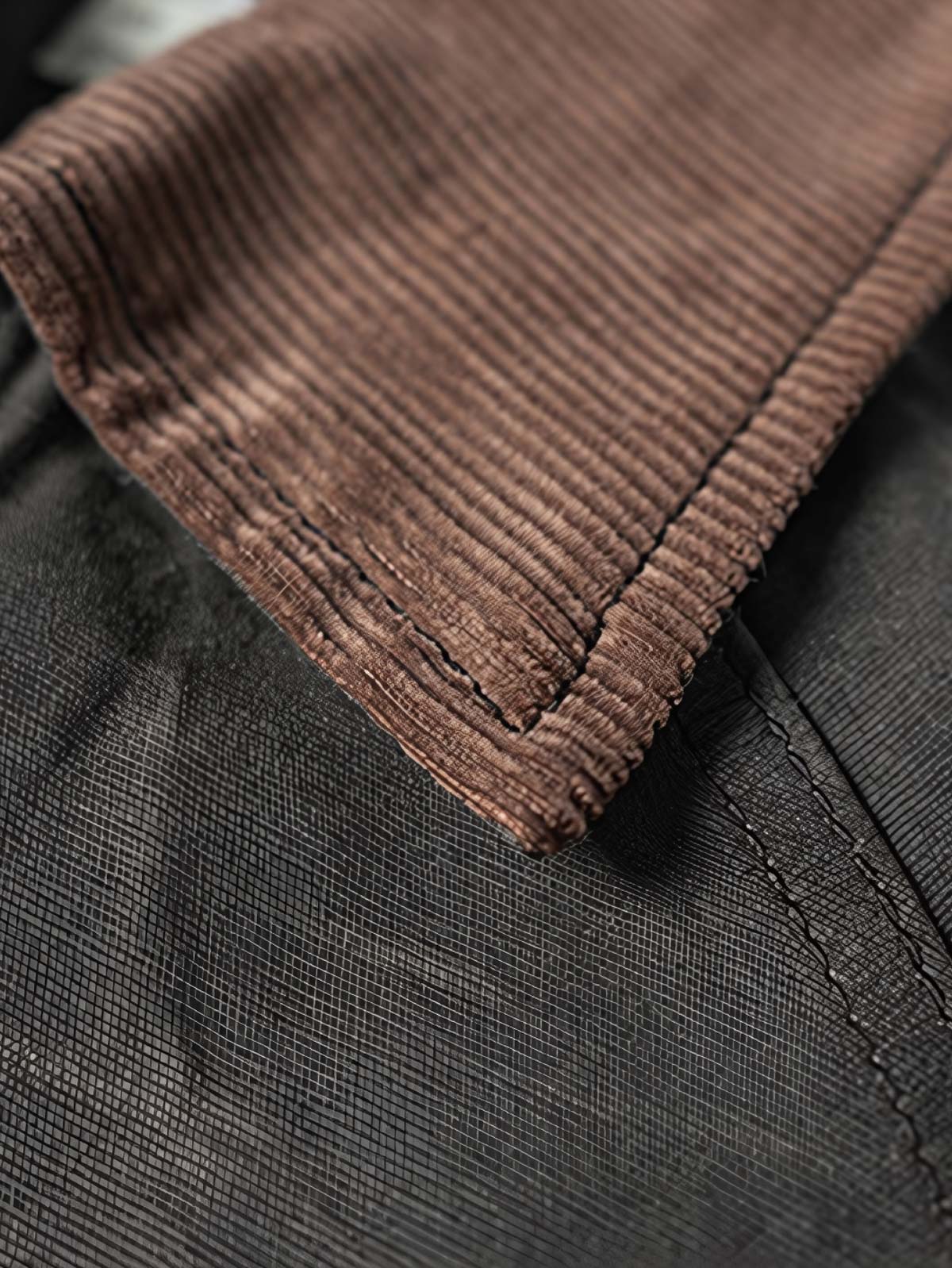 製品画像
19世紀末の防水技術を受け継いだイギリス ワックスド ワークジャケットの正面デザイン。ワックス加工を施した高密度コットンキャンバス生地とクラシックなラグランスリーブシルエットが特徴的
詳細画像
ブラウンのコーデュロイ襟とワックス加工特有のシワが際立つディテール。防風性と経年変化による質感の深みが魅力的なデザイン