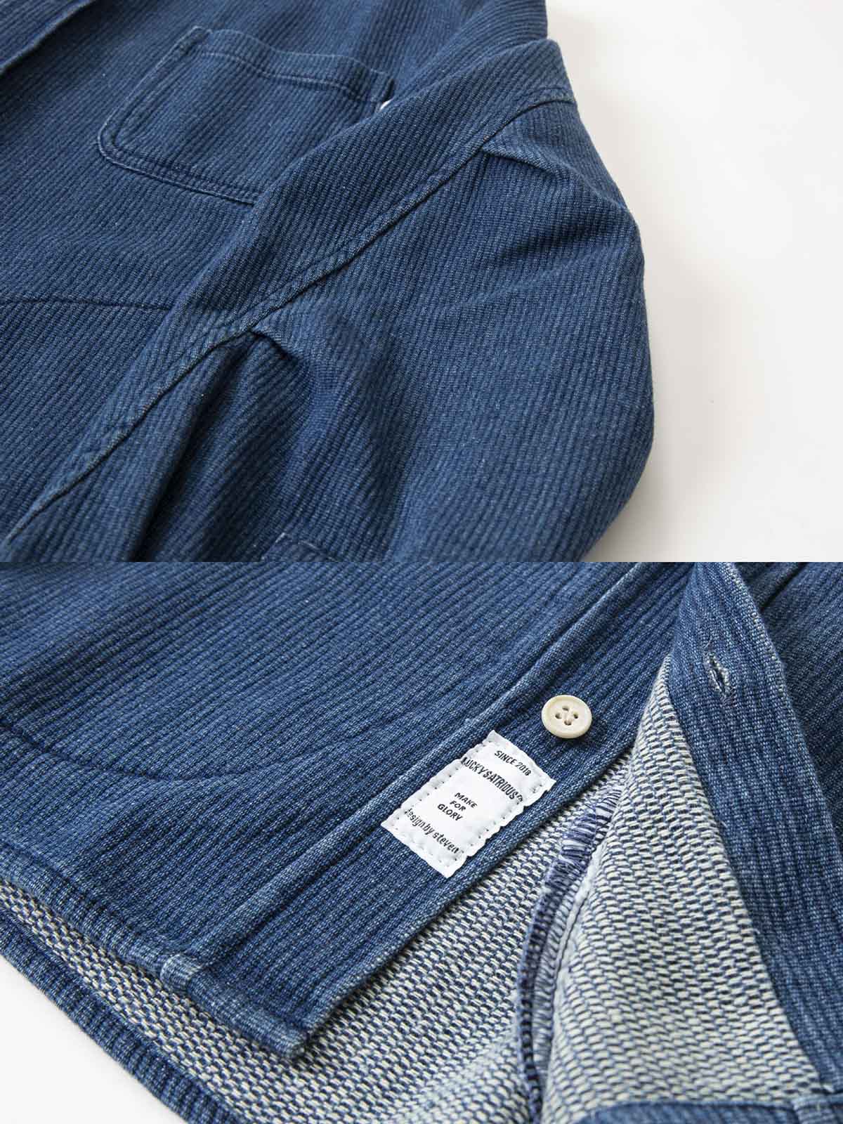 製品画像:
「ヴィンテージスタイルのラウンドポケット デニムシャツ全体展示。シンプルでクラシックなデザインが特徴の高品質デニム素材のシャツ。」
詳細画像:
「胸元ポケットとラウンドポケットのディテール特写。実用性とデザイン性を兼ね備えたポケットの仕上げがヴィンテージ感を引き立てます。」