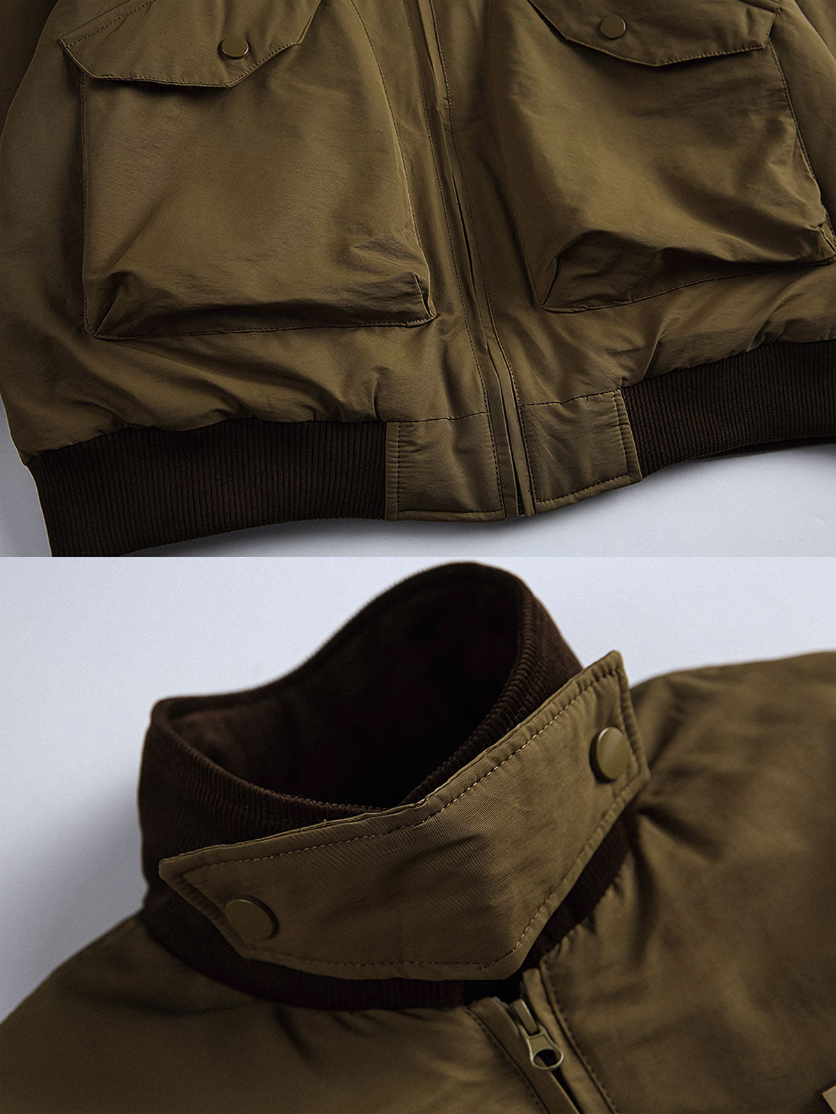 製品画像
"中綿フライトジャケット、クラシックなミリタリーデザインに現代的な実用性を加えたジャケット、キルティングと中綿素材で保温性を提供、下顎ストラップデザインで風の侵入を防止"
詳細画像
"中綿フライトジャケットのディテール、キルティング加工と中綿素材で優れた保温性を発揮、下顎ストラップデザインで風の侵入を防ぎ、パイプポケットがデザインのアクセントとなる実用的なデザイン"