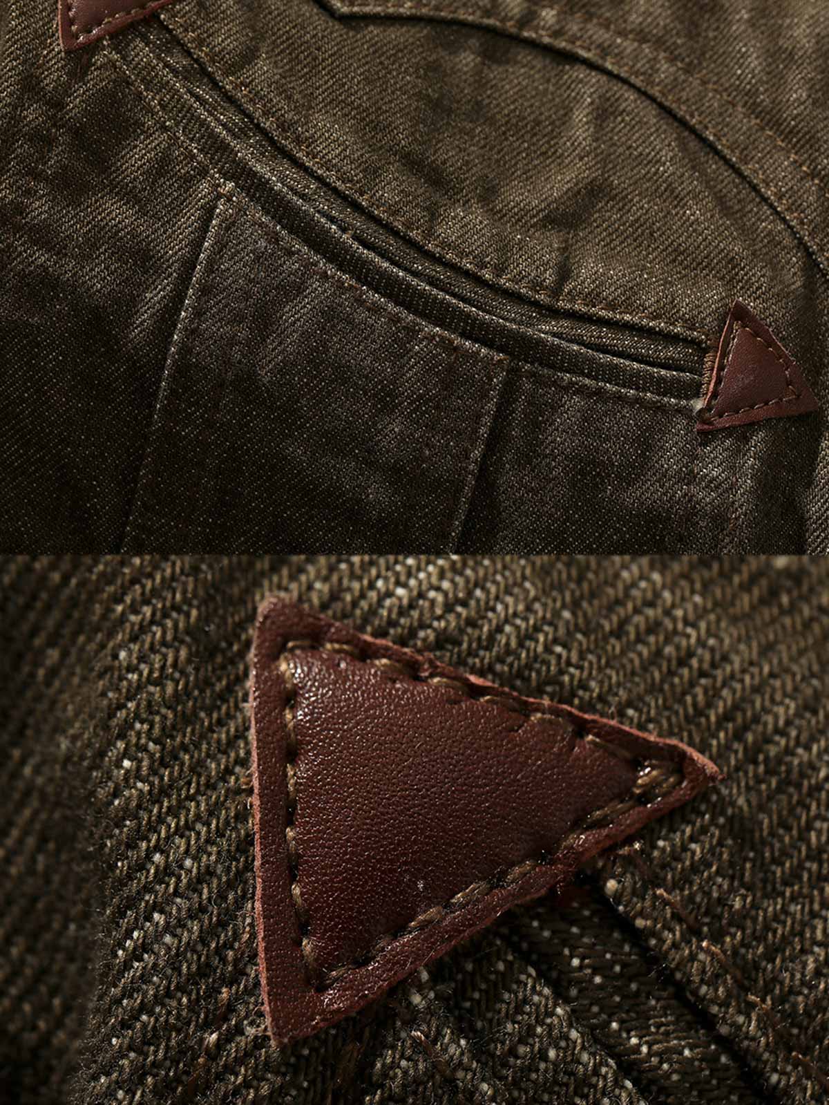 ジグザグ切り替えデザインとラッキーホースシュー刺繍のディテール