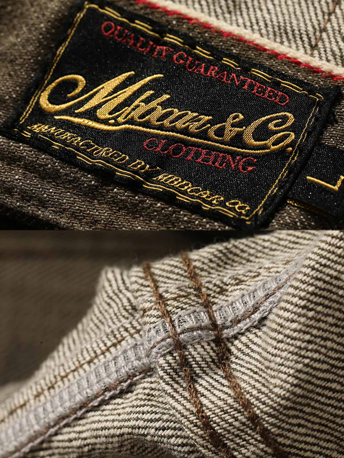 ジグザグ切り替えデザインとラッキーホースシュー刺繍のディテール