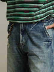 扎染ダメージ 加工ワイドレッグハイウエスト デニムパンツ