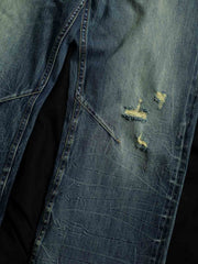 扎染ダメージ 加工ワイドレッグハイウエスト デニムパンツ