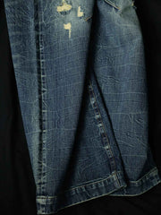 扎染ダメージ 加工ワイドレッグハイウエスト デニムパンツ