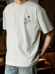 ダメージ加工 ピン付きプリント 半袖Tシャツ