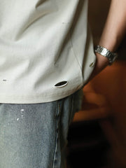 ダメージ加工 ピン付きプリント 半袖Tシャツ