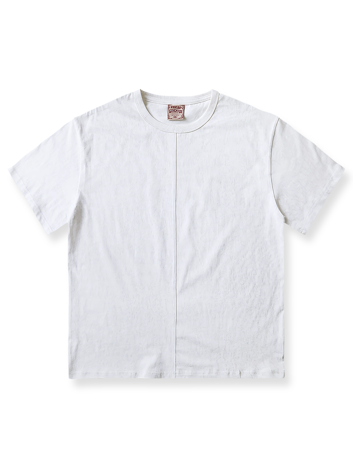 ワックスダイマーブル加工による斑点模様のショートワイドTシャツの正面ビュー。重厚感のある230g40番手二重糸コットン素材を使用。