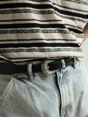 ダブルポケット ホワイト&ブラック ストライプ 半袖Tシャツ