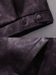 チェッカーフラッグ柄ヴィンテージ加工ショートPUレザージャケット