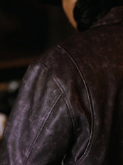 チェッカーフラッグ柄ヴィンテージ加工ショートPUレザージャケット