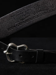 製品画像: ハンドメイドヴィンテージ合金バックルレザーベルトの正面図
詳細画像: バックルとレザーのディテールクローズアップ