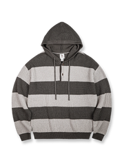 アメリカンカジュアルバイカラーストライプフーデッドニットの画像