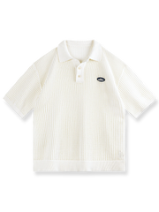 アメリカンヴィンテージ風のニット透かし半袖ポロシャツの正面図