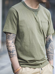 ヴィンテージミリタリーグリーン VネックポケットTシャツ