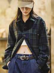 ブルーグリーンチェック ウールブレンドシャツ ジャケット