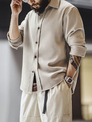 無地2色 ワッフル長袖シャツ