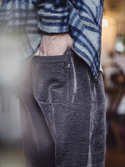 製品画像
柔らかいシャギーフリース素材を使用したジョガーパンツの正面全体画像。保温性に優れたデザインで、霜降りグレーのカラーが特徴。
詳細画像
シャギーフリース素材の両面の質感と、伸縮性のあるピッグノーズコードのディテールをクローズアップした画像。軽量で滑らかな触感が伝わる一枚。