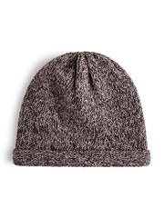 製品画像:ヴィンテージ風ツートーンニットビーニーの全体展示。グレーとブラウンの糸が織り交ぜられたシンプルで洗練されたデザインが特徴。
詳細画像:縁部分のディテールと編み糸のテクスチャーをクローズアップ。柔らかい素材で寒い季節にも快適。