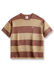 カラー ブロック 3D細ストライプ ニット半袖Tシャツ