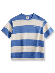 カラー ブロック 3D細ストライプ ニット半袖Tシャツ