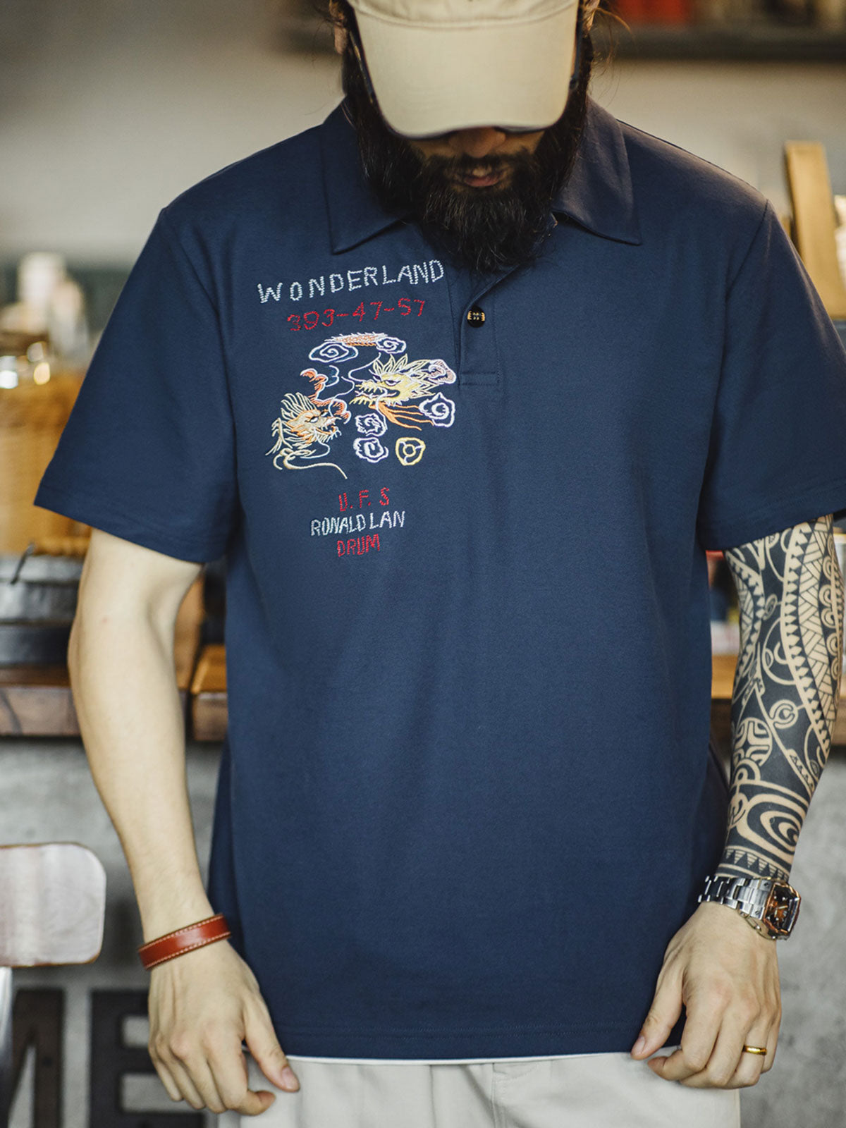 詳細画像:双龍刺繍のグレイン刺繍ディテール