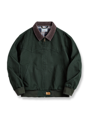 製品画像: ヴィンテージ ヘビーウェイト サンタフェキャンバスジャケット
詳細画像: ジャケットのディテール、レザーエンボスロゴとブロンズジップ