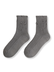 縦ストライプデザイン 加工破れニットミッドソックス