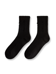 縦ストライプデザイン 加工破れニットミッドソックス