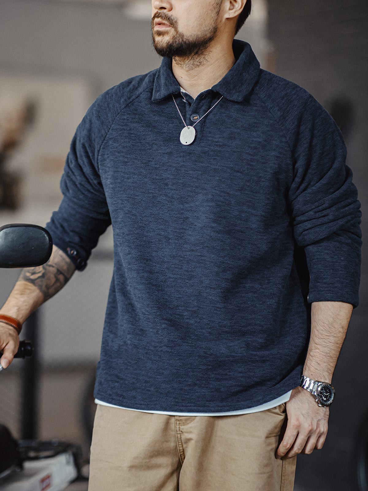 ハーフジップフリーススウェットの全体像