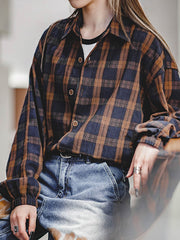 ブラウンチェック長袖シャツ