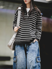 ストライプポロカラーセーター