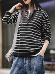 ストライプポロカラーセーター