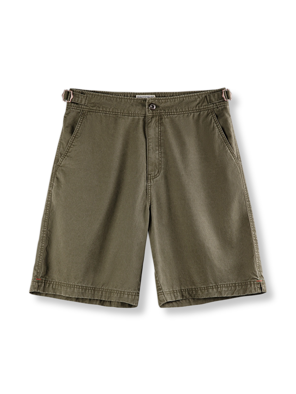 ヴィンテージ風ウォッシュ加工が施された五分丈ミリタリーチノショートパンツ