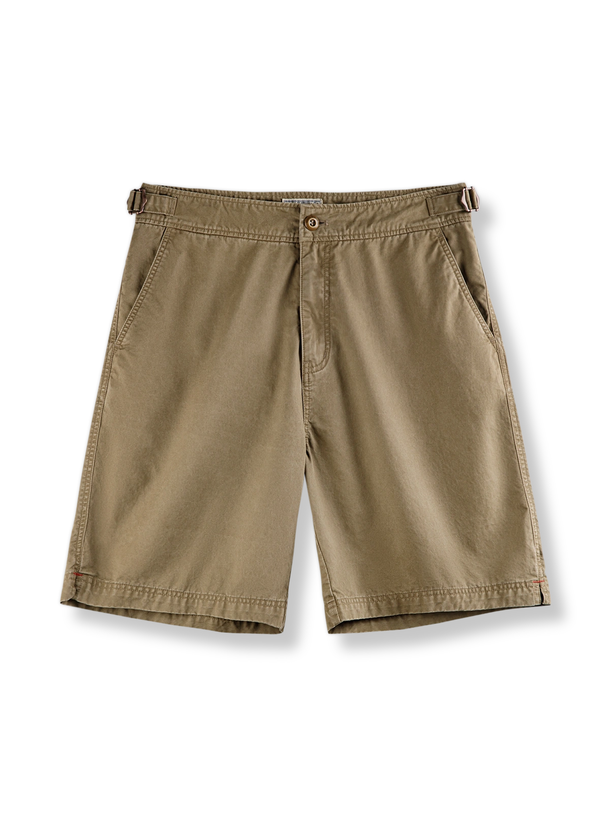 ヴィンテージ風ウォッシュ加工が施された五分丈ミリタリーチノショートパンツ