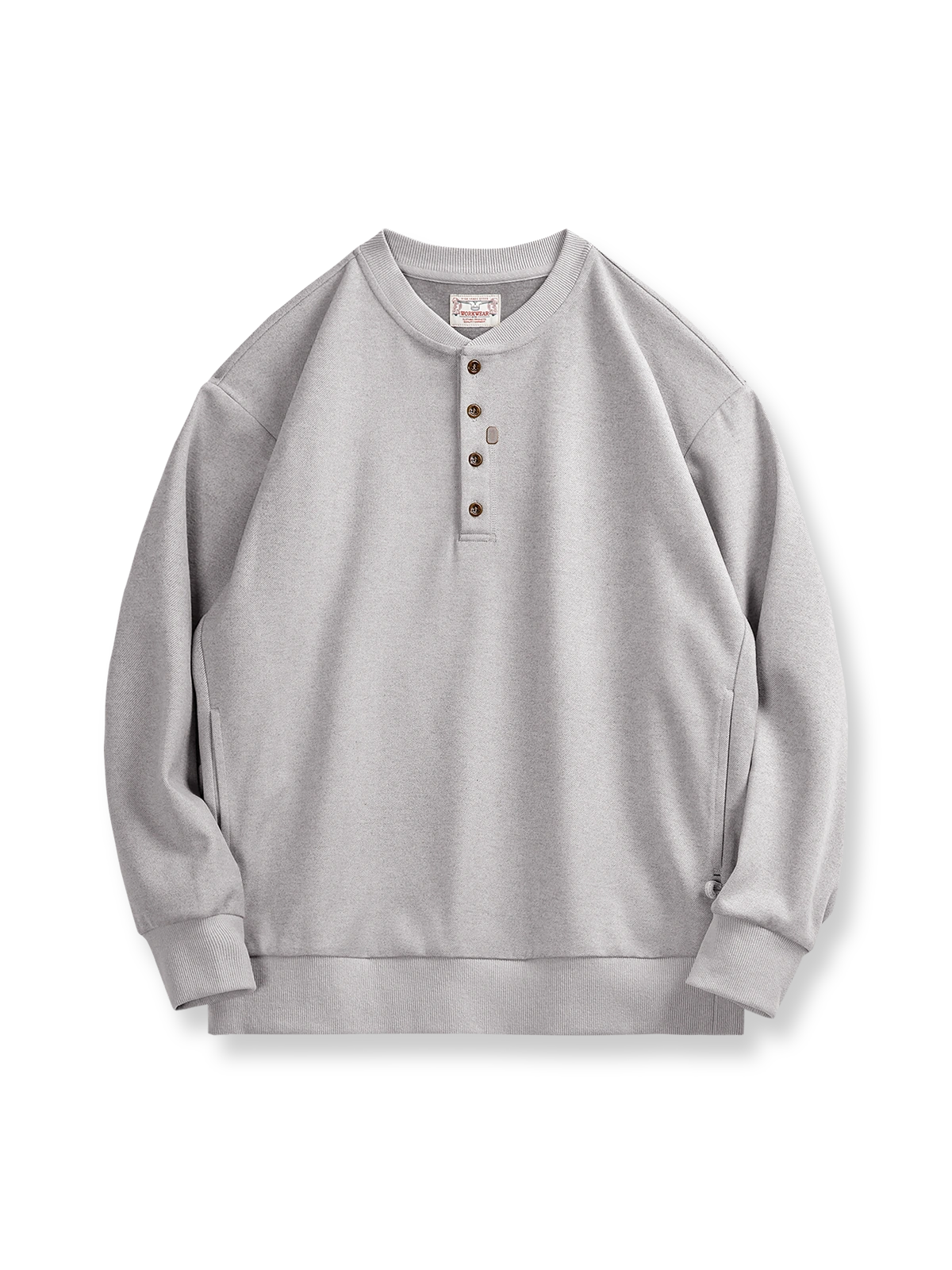 ヘンリーネックメルトンスウェットシャツの全体展示